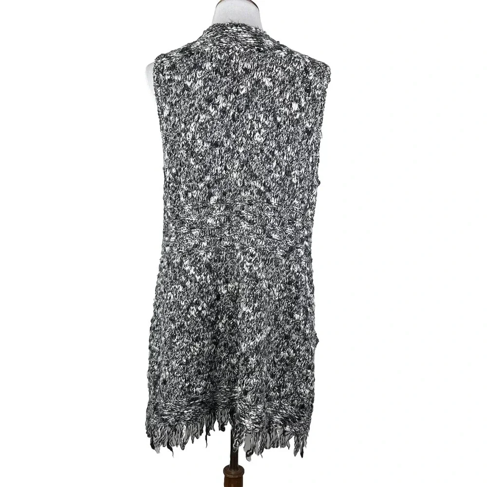 Chico's Wool Sleeveless Cardigan Sweater Vest Long Duster Chunky Knit Womens 1 M